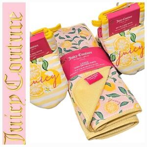 Juicy Couture Home Signature Logo Lemon Dish Drying Mats & Mini Mitts